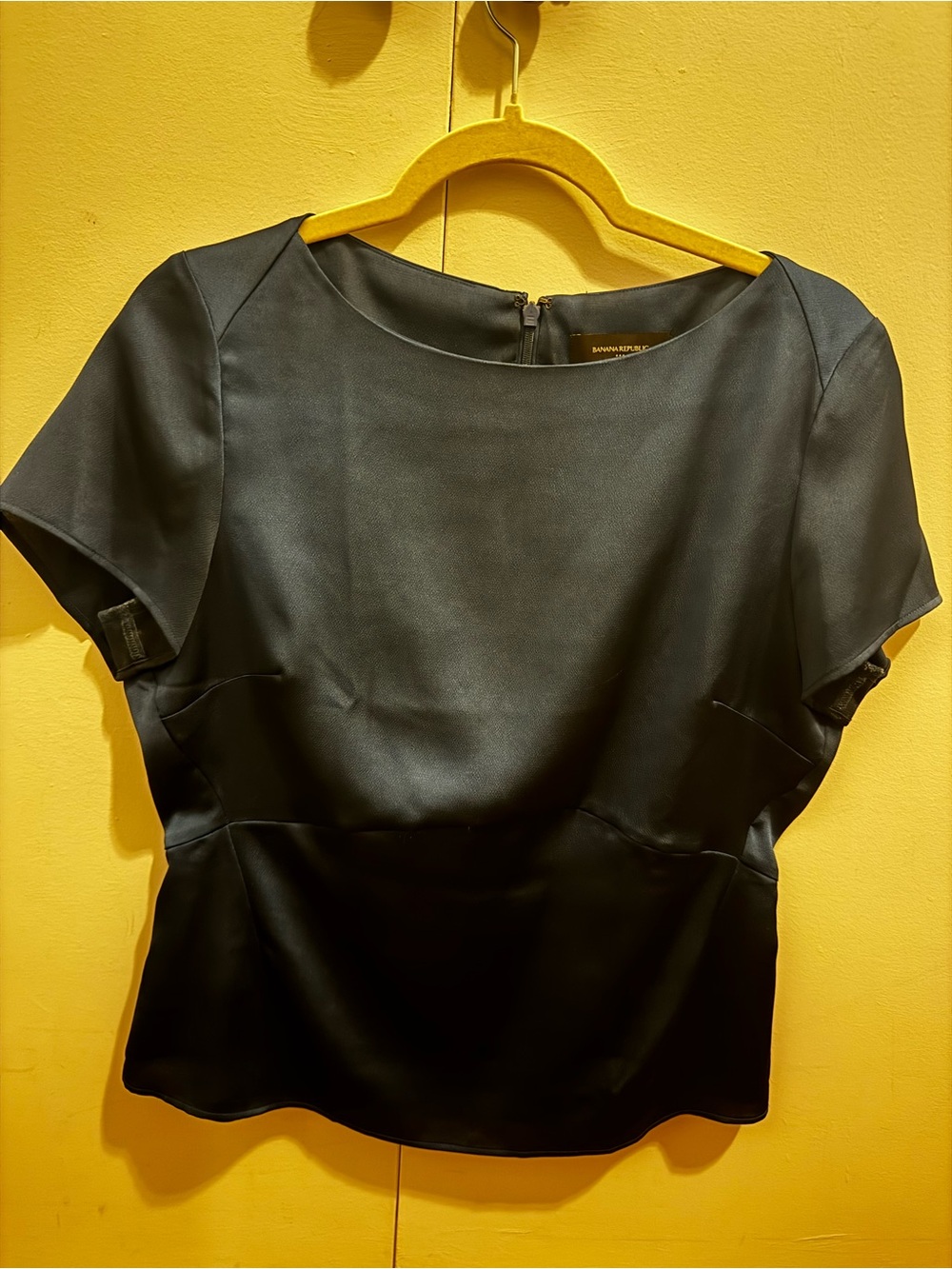 Banana Republic Blue Satin Short-Sleeve Peplum Top